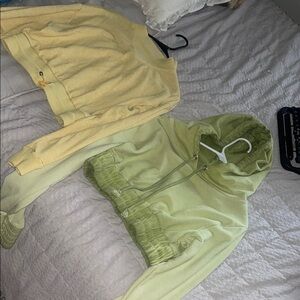 Yellow and Green Cropped Hoodies